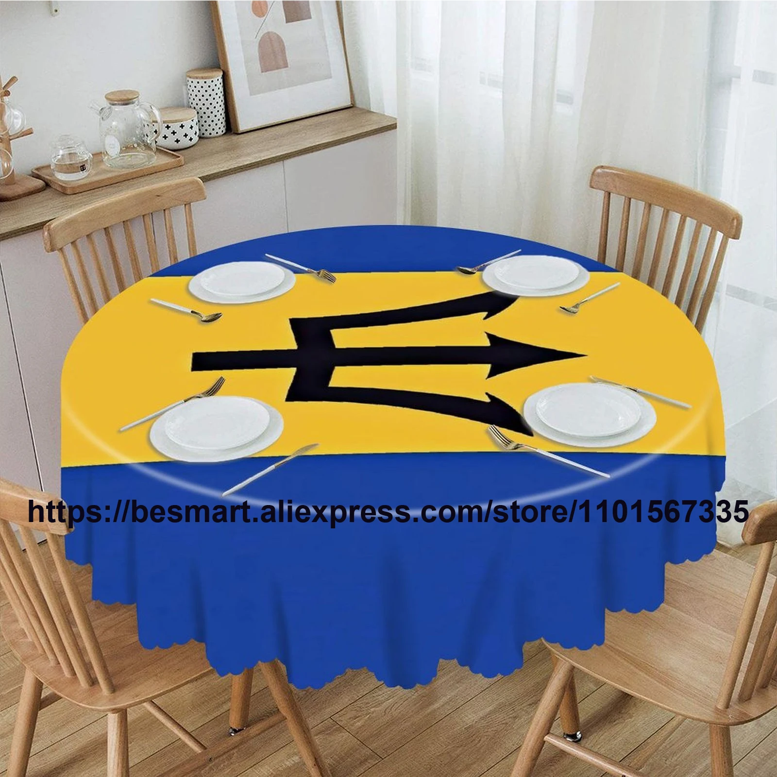 Custom Print Lace Table Cloth Barbados Flag Design Free Shipping