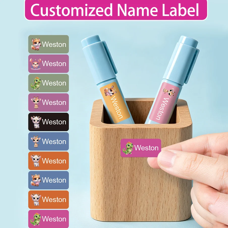 Pegatinas con Nombre Personalizadas - Resistentes al Agua para Libros Escolares, Bolígrafos, Estuches, Botellas de Bebidas |   Modernos y Duraderos