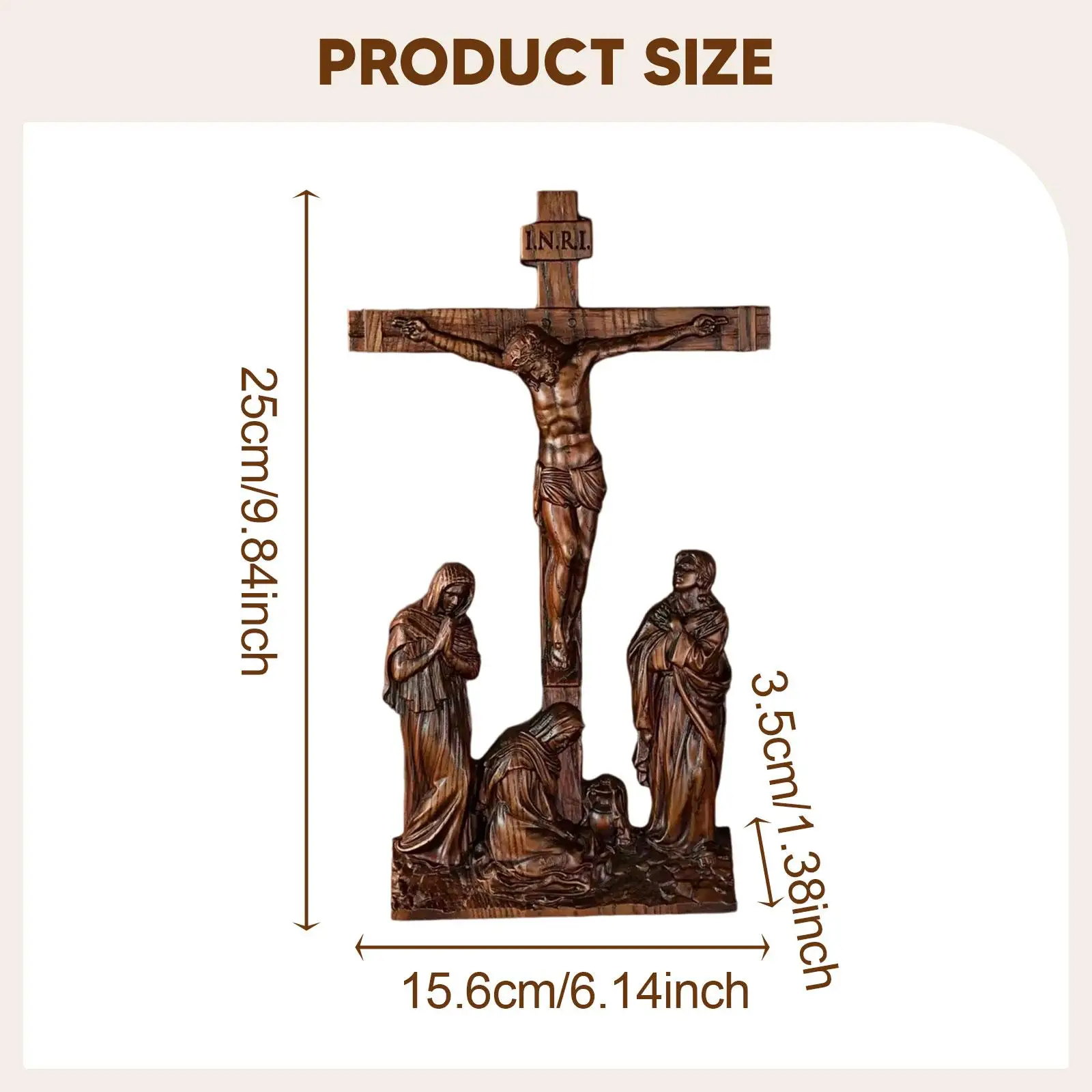 Standing Crucifix Desktop Decoration 10 inch High Wooden Jesus on The Cross Statue for Home Decor Altar Chapel Prayers Tabletop