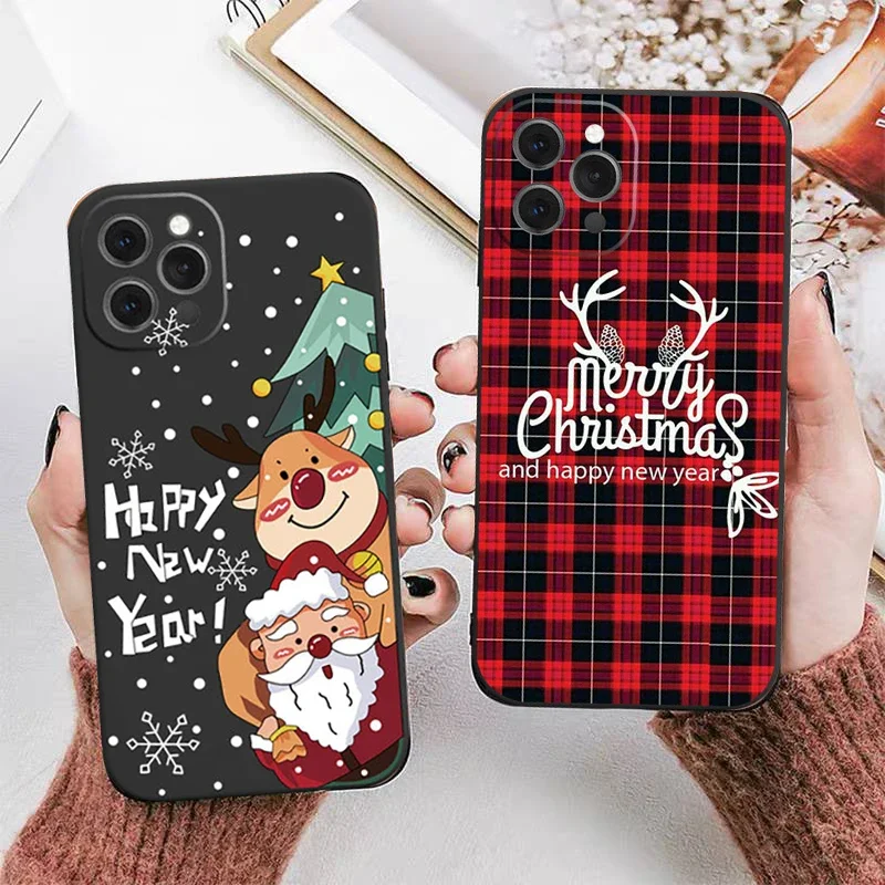 

New Year's Christmas Santa Claus Phone Case For iPhone 16 15 13 14 12 11 Pro Max Mini X XS XR 7 8 Plus SE4 16E Shockproof Cover