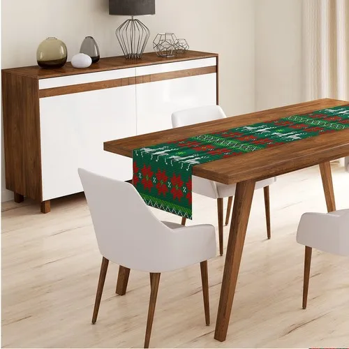 RealHomes Green Ground Christmas Reindeer Pattern Decorative Custom Design Runner