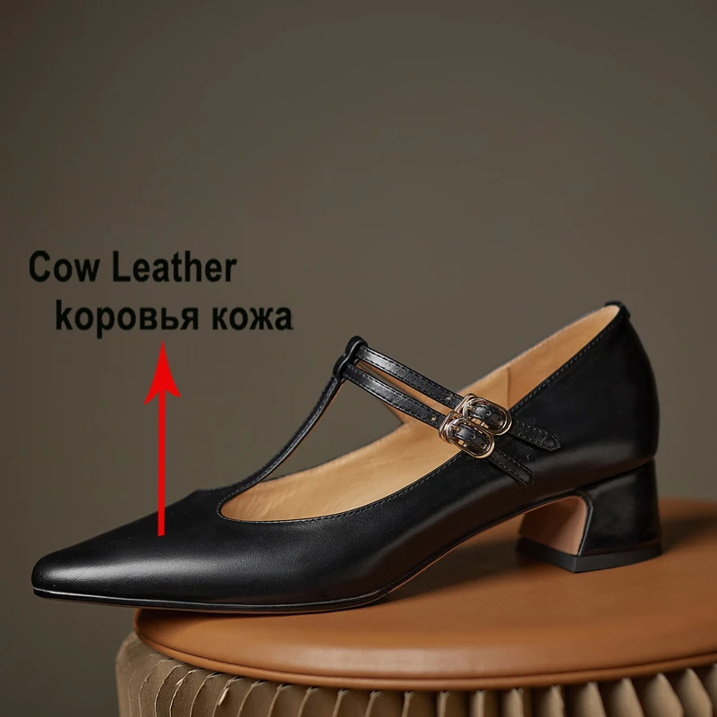 Meotina damskie płaskie buty ze skóry naturalnej okrągłe Toe wąskie paski damskie klamry moda t-strap obuwie wiosna jesień brązowy czarny