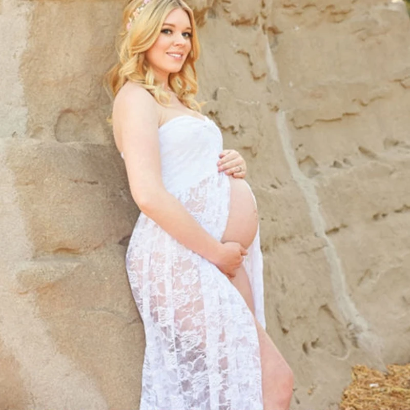 Long Maxi Gown Lace Maternity Photography Props Sexy Off Shoulder Pregnant Dress Maternity Dresses For Photo Shoot view 3