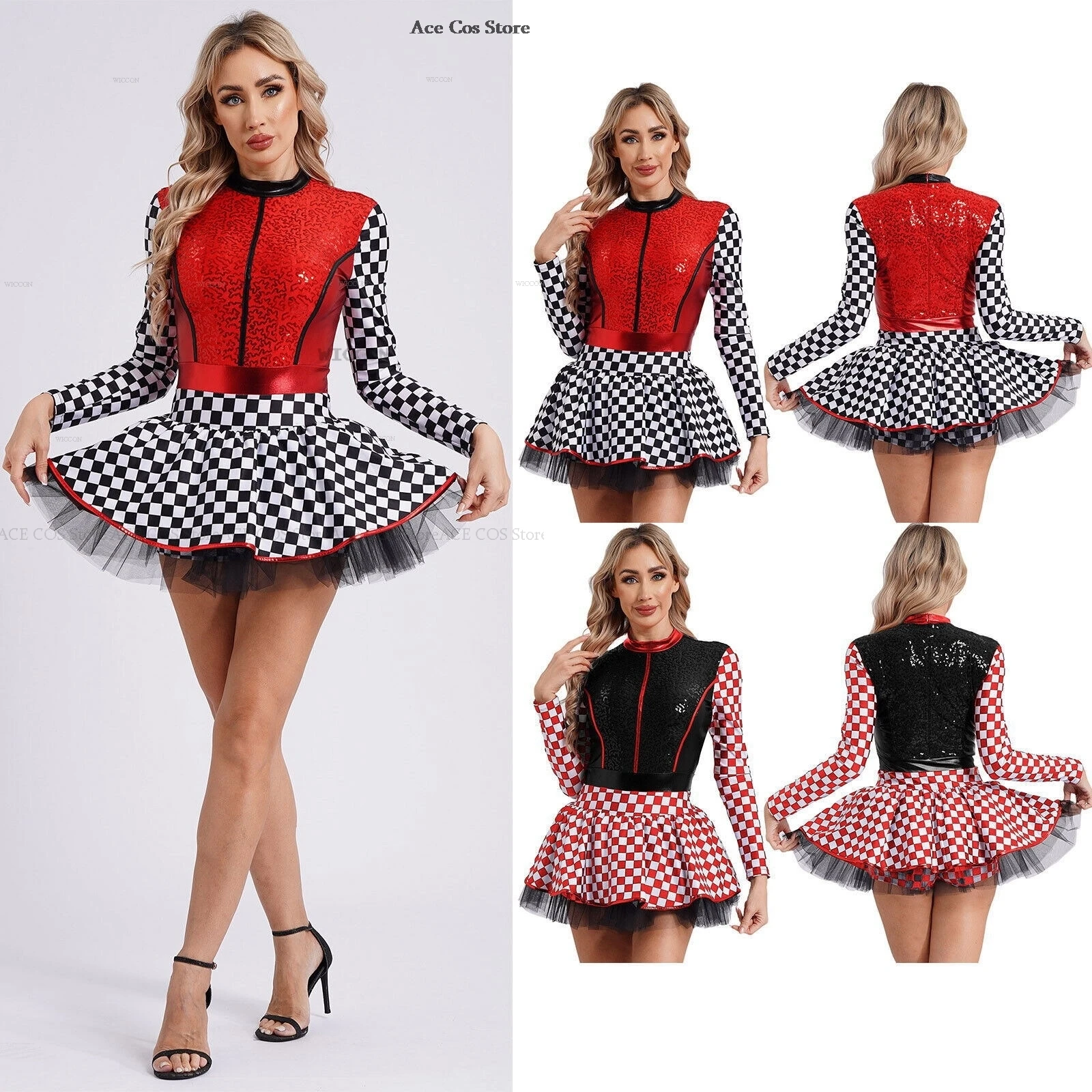 Womens Adults Cheerleading Outfit Costume Uniform Carnival Cosplay Long Sleeve Model Paddock Girl Skirt Performance Clothes