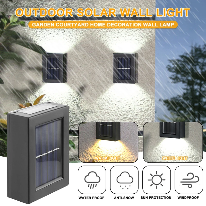 

2/4/6 LED Solar Wall Lamp Outdoor Waterproof Up and Down Luminous Lighting Garden Decoration Solar Lights Stairs Sunlight Lamp