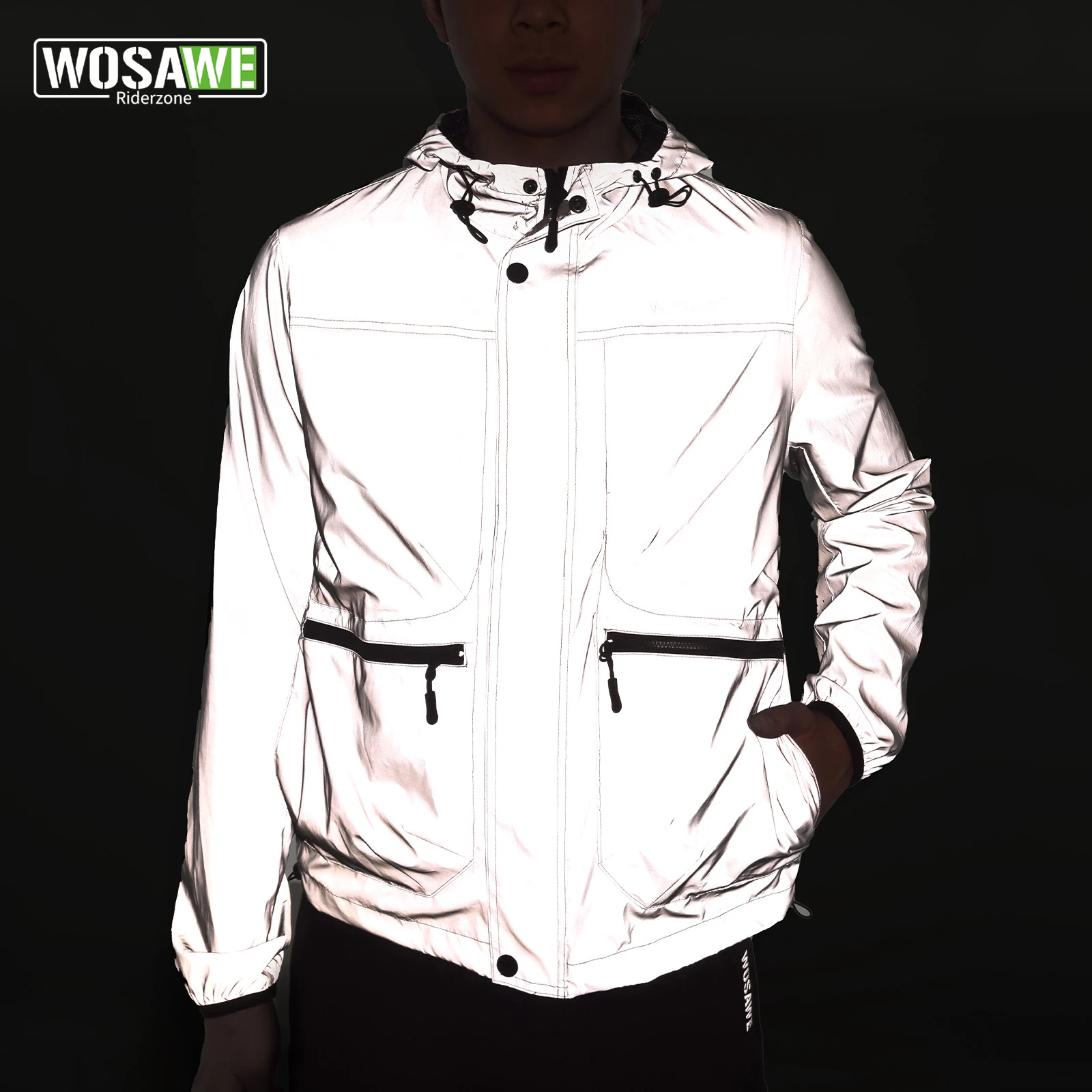 

WOSAWE Fully Reflective Cycling Jacket Windbreaker Waterproof Bike Coat Night Riding High Visibility Windproof MTB Road Outdoor
