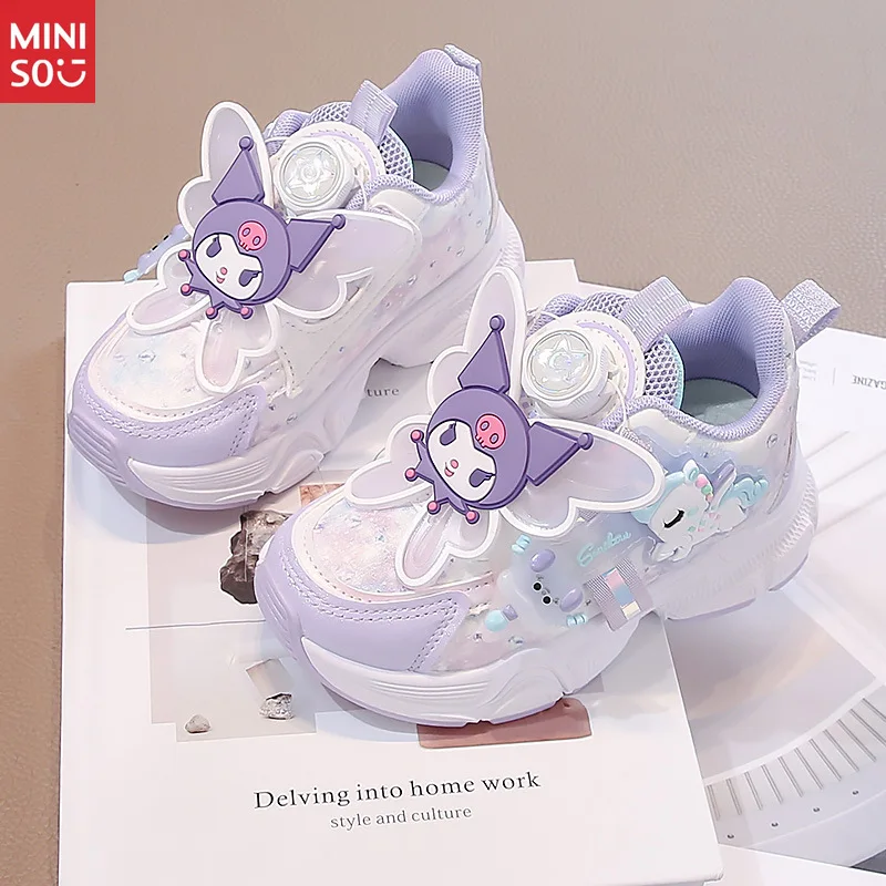 

Miniso 2025 Girls Leather Kuromi Buckle Shoes Anti-Slip, Thick Sole Dad Shoes Spring Autumn Soft Sole Fashion