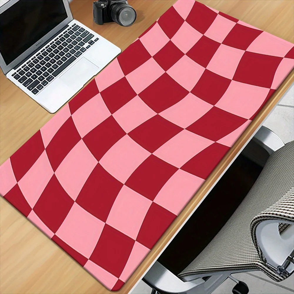

Розовый коврик для мыши с красным клетчатым узором HD, нескользящий игровой коврик для мыши и клавиатуры, офисный компьютерный коврик для геймеров, подарок