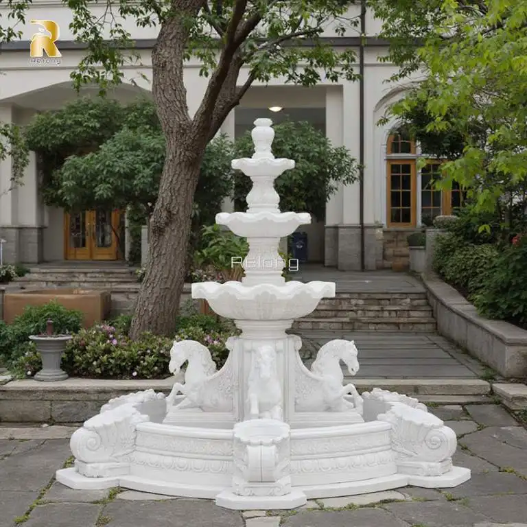 نافورة رخامية مائية من الرخام الطبيعي منحوتة يدويًا مع حصان #4