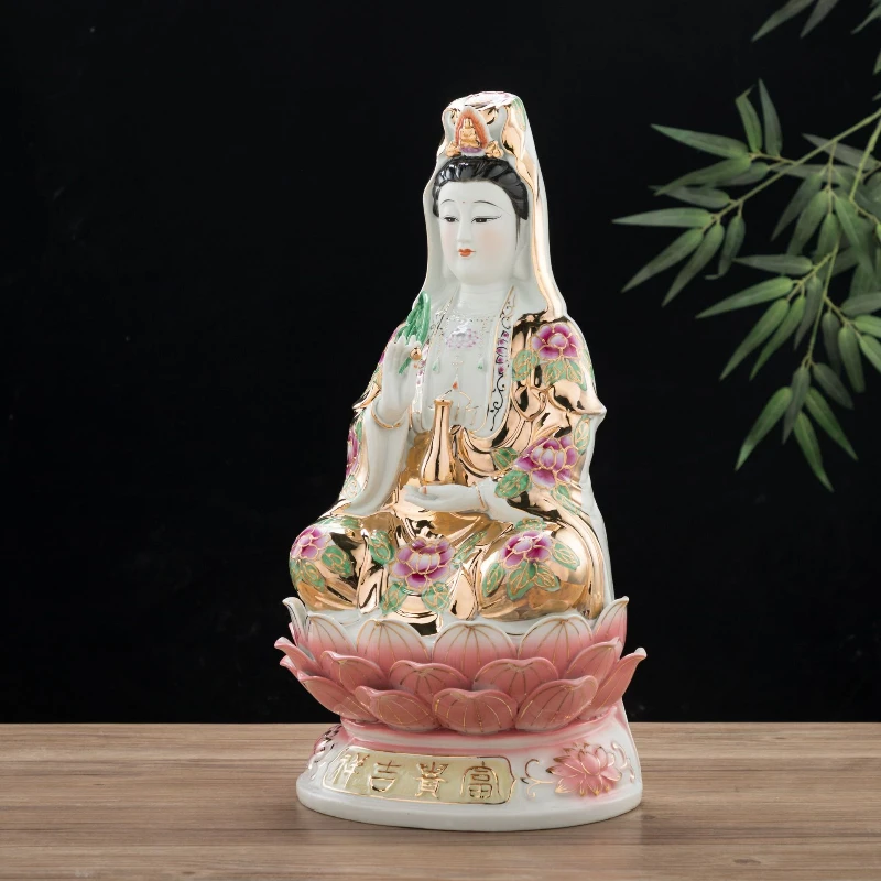 Chinese Ceramic Guanyin Ornament Ensure Safety Temple Sacrificial Decoration Home Furnishing Decoration Pray for Auspiciousness