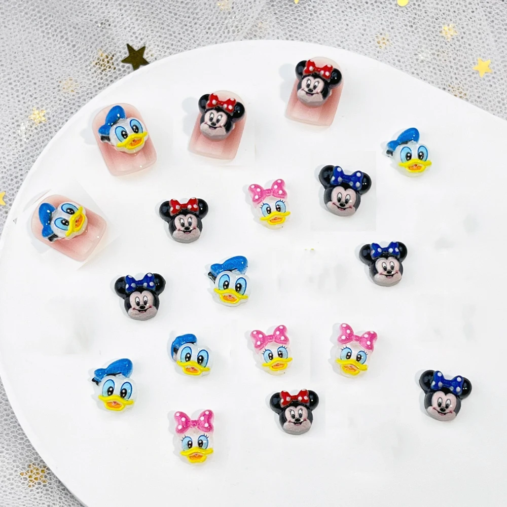 50개 3D 귀여운 미니&미키&도널드 덕 네일 참 8X10mm 만화 레진 미키 네일 아트 플랫백 미키 매니큐어 장식 JH