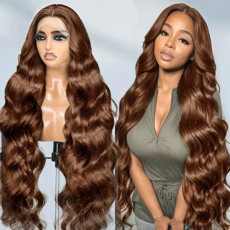 Wig human hair brown Chocolate 13x4 Lace Front Wig wave pre-piled body with baby hair