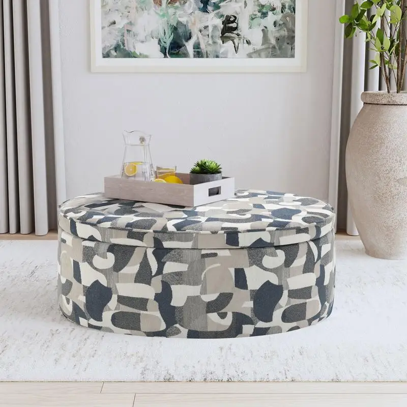 

Indigo Blue Oval Upholstered Storage Ottoman Furniture