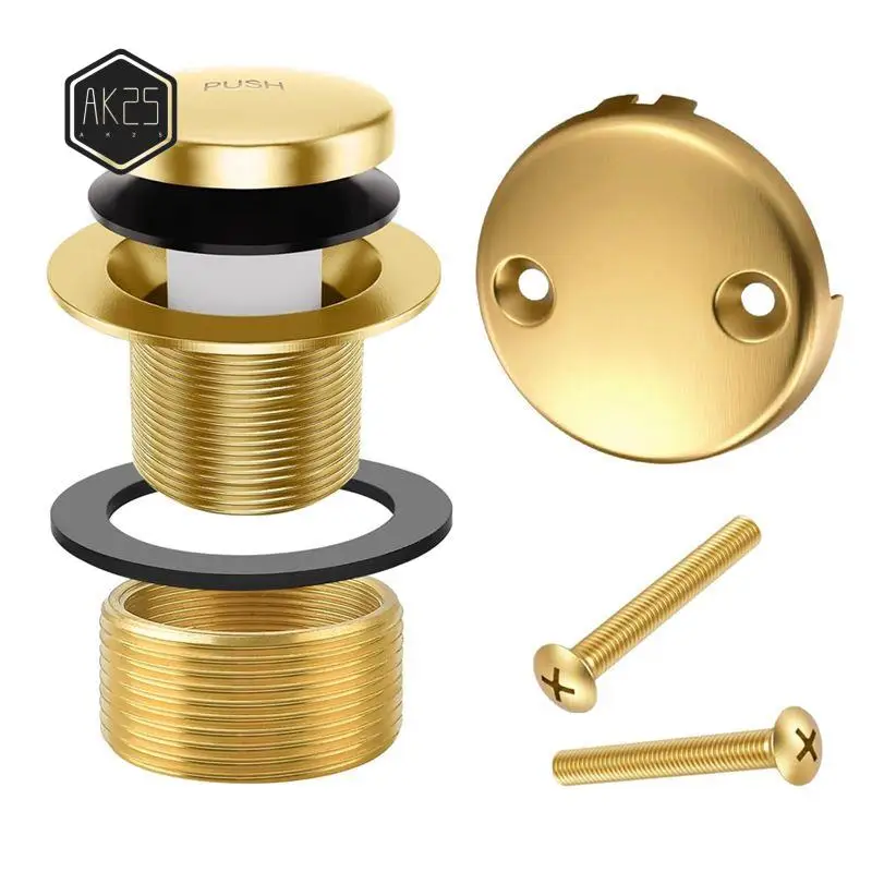 AK25-مجموعة تجاوز حوض الاستحمام الذهبي - استبدال استنزاف حوض الاستحمام العالمي مع مجموعة غطاء الفائض بفتحتين، مجموعة تحويل طرف اصبع القدم