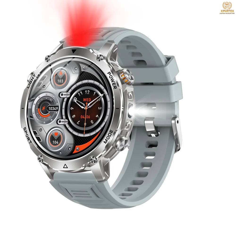 AK106 Smart Watch for Men IP68 Waterproof Large Battery 1400mAh Fitness Tracker Heart Rate Monitor with BT Call SOS Flashlight