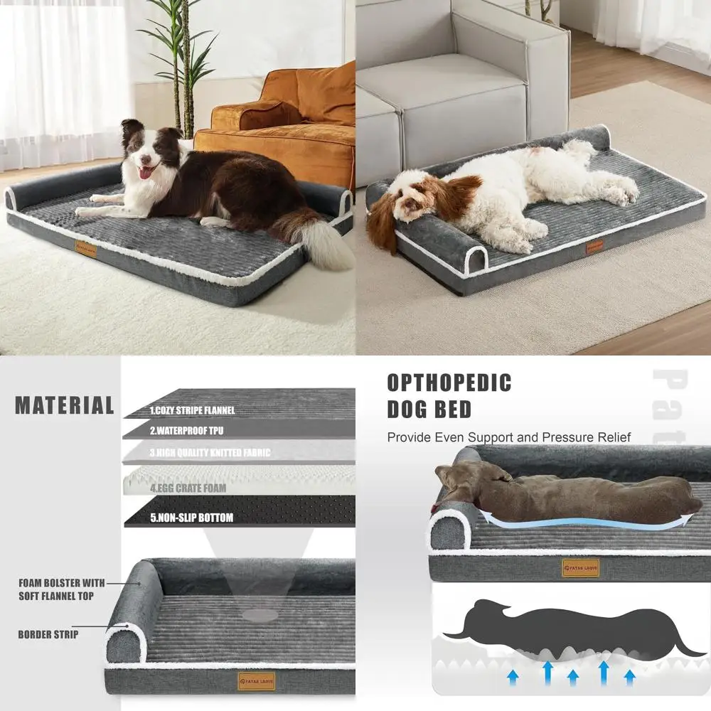 

Large Orthopedic Dog Bed 56x40 - Waterproof, Comfortable Bolster, Non-Slip, Removable Cover, Grey