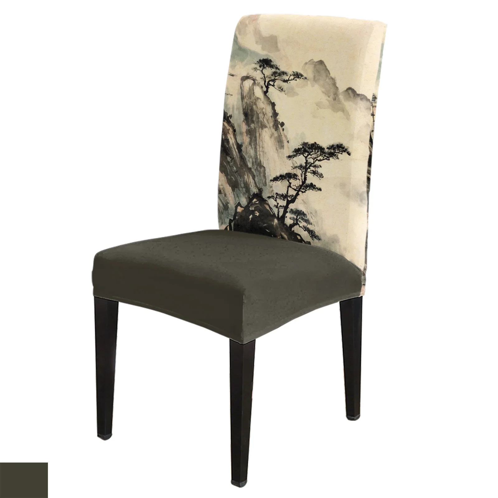 Landscape Ink Painting Chinese Style Chair Cover Set Kitchen Dining Stretch Spandex Seat Slipcover for Banquet Wedding Party