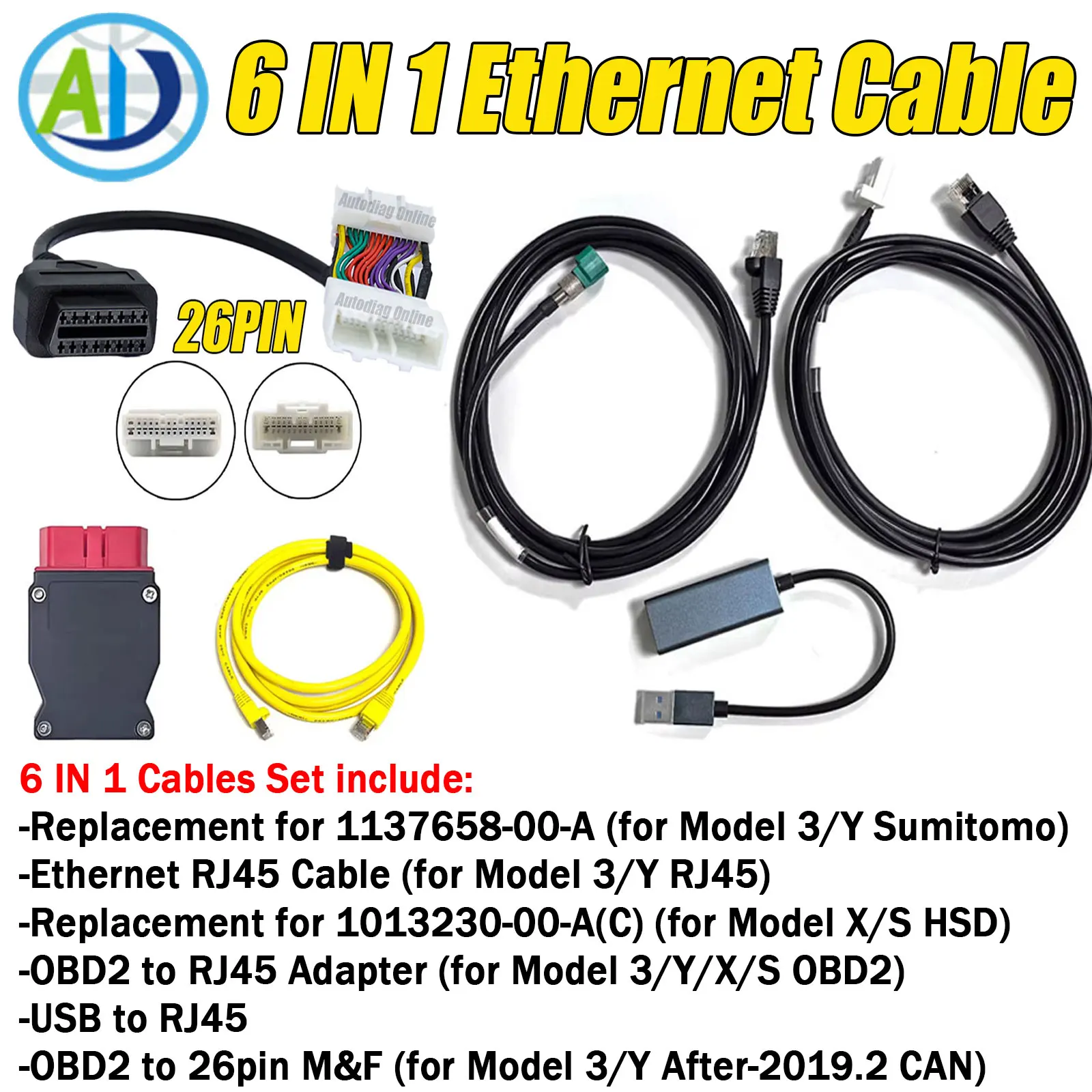 Ethernet-Kabel für Tesla Model 3/Y/X/S 1013230-00-A/1137658-00-C für Tesla Toolbox ENET Diagnoseadapter 26-Pin 20-Pin zu OBD2 – Detail 14