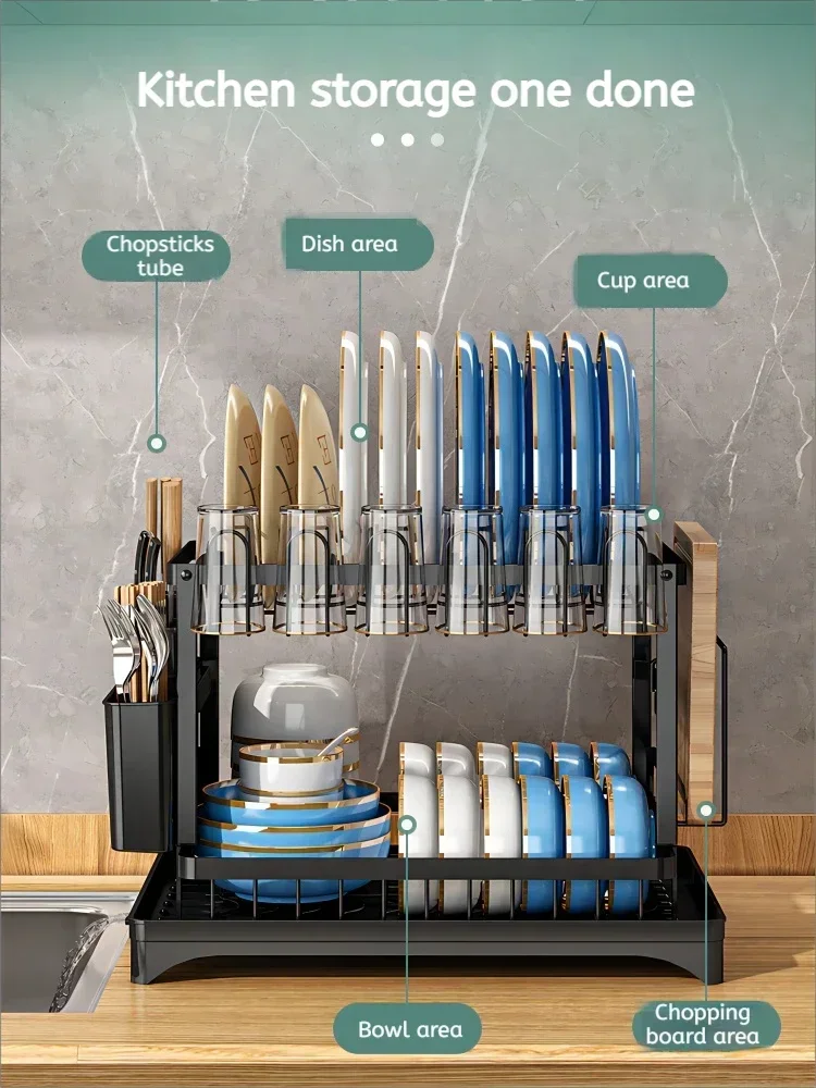 New Home Kitchen Dish Drain Rack Countertop Storage Rack with Cup Knife Holder Multifunctional Dishes Chopsticks Organizer