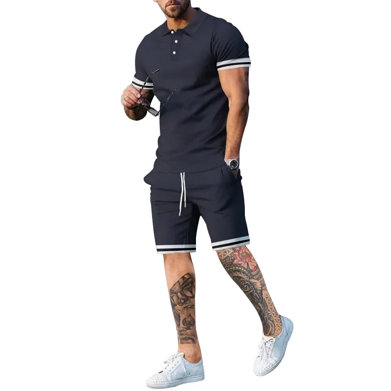 

2023 Men's Casual Sportswear ort Sve irt And orts Set Spring Summer Cotton 00% Flip Collar Two-Piece Ensemble