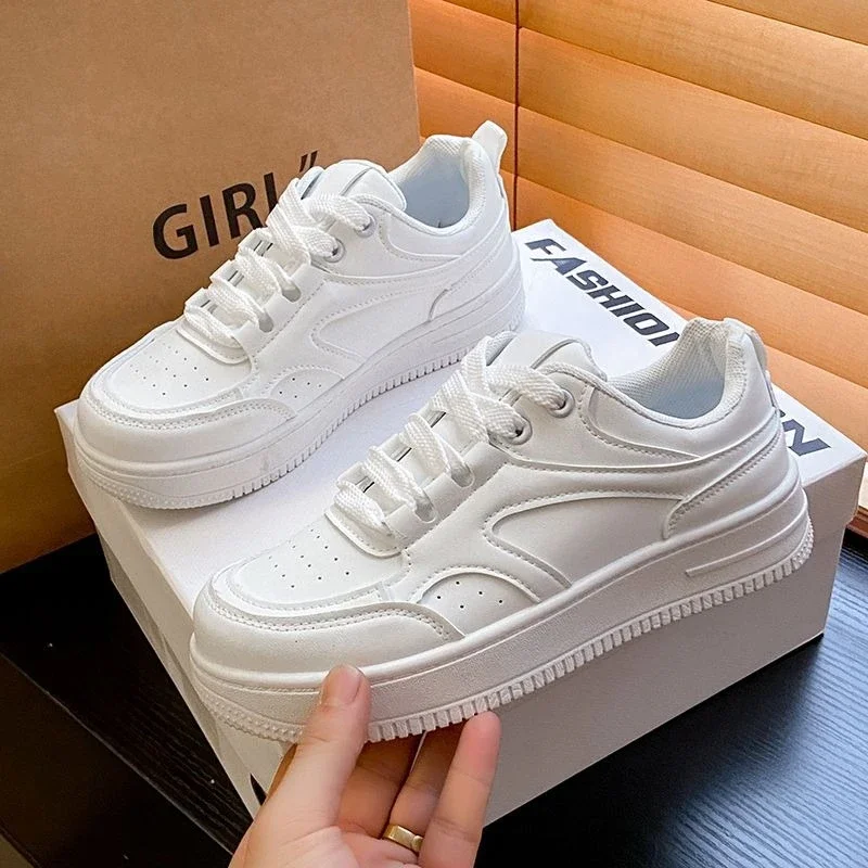 Budget Friendly Student Sneakers 2025 Autumn White Thick Sole Shoes Durable Rubber Sole Perfect for Long School Days​
