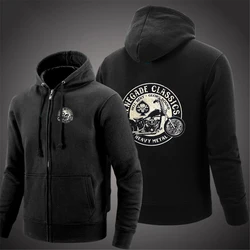 Vintage Glory Bounds Motorcycle 2024 New Spring Autumn Men's Solid Color Zipper Pullover Long-sleeved Comfortable Versatile Caot