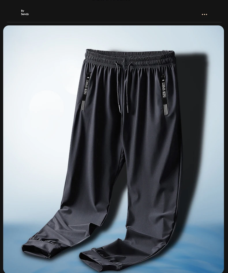 Ice Silk Pants Men Summer Thin Style Sports Quick Dried Straight Leg Draping Wide Leg Pants Casual Trousers Plus Size 6XL7XL 8XL