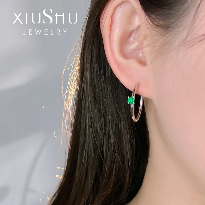 Princess Fang Artificial Emerald 925 Silver Earrings Earrings Light Luxury Instagram Style Cold Personality Simple temperament