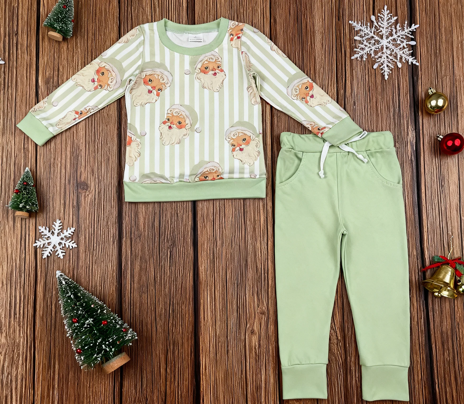 

Z1001-01 Kids Girls Outfit Long Sleeve Top With Pants Set Children Christmas Clothes