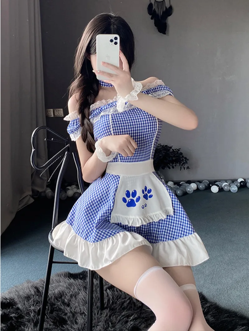 Sexy Women Pure Desire Style Servant Battle Robe Sleepwear Uniform Dress Elegant Tank Mini Dress Hot Sexy Sweet 2024 New REO7