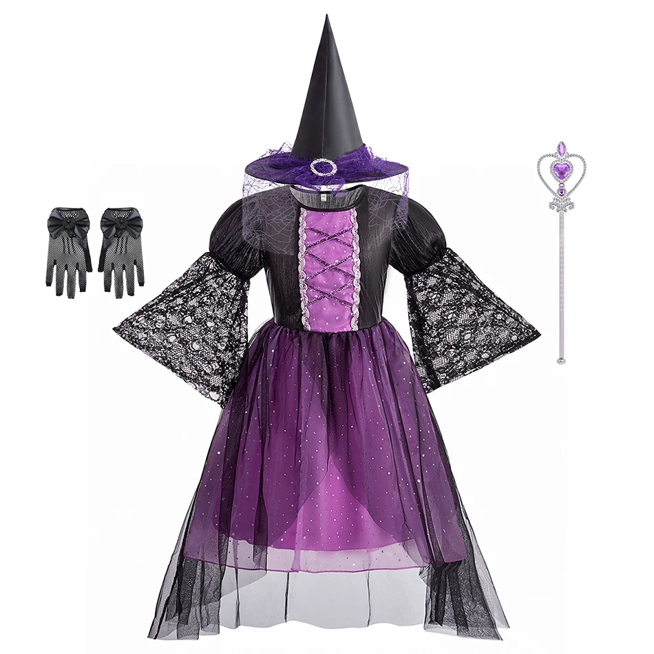 

Children's Halloween Kids Cosplay Witch Dress Up Costume Halloween Wizard Dresses Birthday Party Baby Girl Performance Clothes