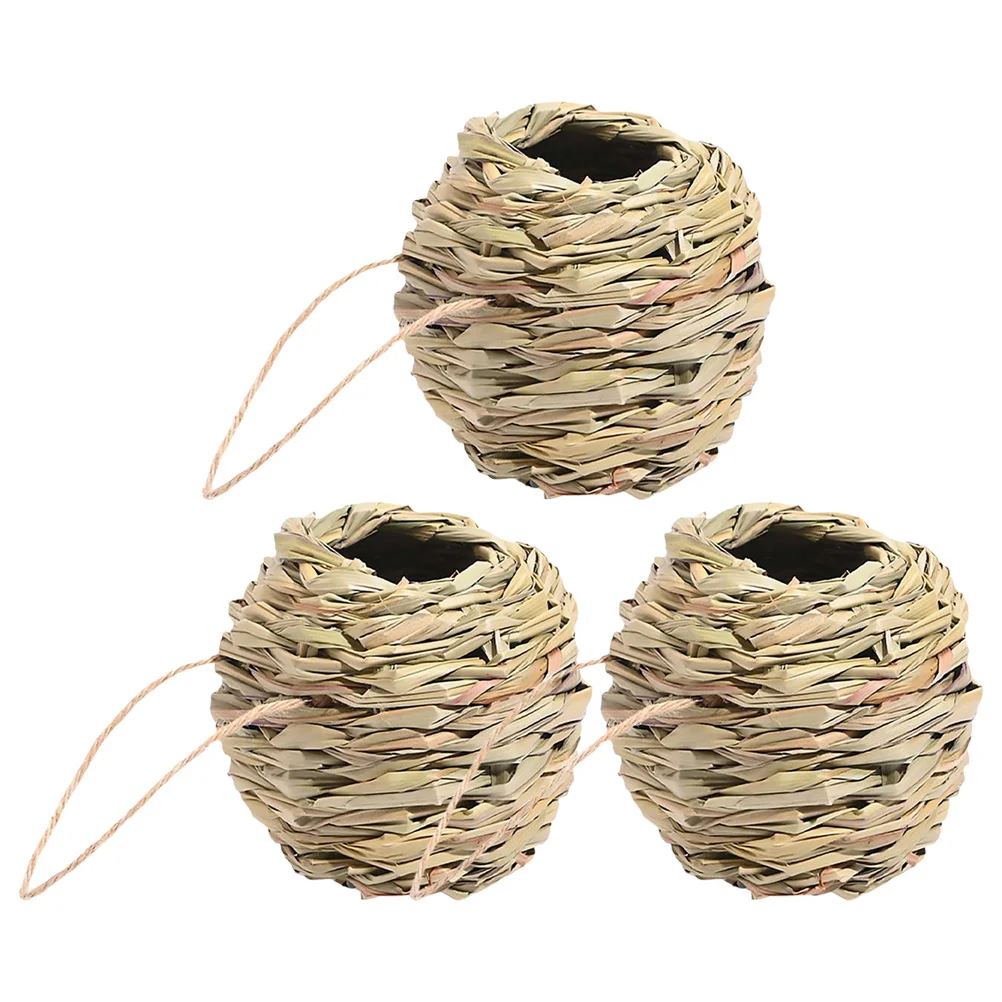 

3Pcs Outdoor Hummingbird House Natural Grass Woven Hanging Bird Nest for Garden Balcony Wildlife Nesting Spot Safe