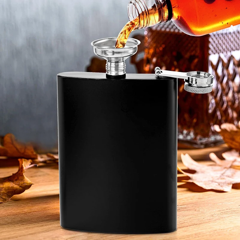 8 10 12 oz Stainless Steel Hip Flask with Funnel Pocket Hip Flask for Liquor Outdoor Wine Bottle Pot Cup Whiskey Hip Flask Black