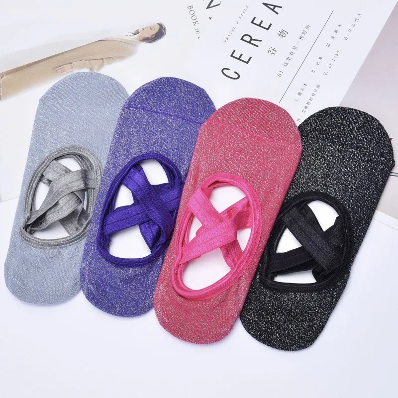 Fashion Sports Women New Silk Socks Yoga Anti-Slip Gym Fitness Underwear Breathable Cross Back Pilates Dance Sport Ankle Socks