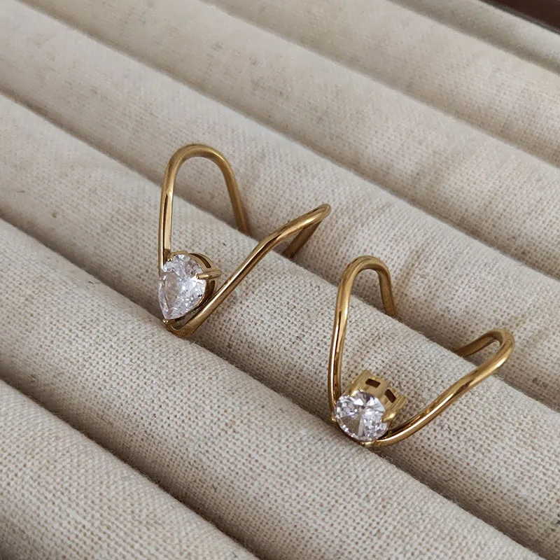 Pear cz stone v rings stainless steel rings for women abnormal simple dainty jewelry waterproof summer jewelry delicate