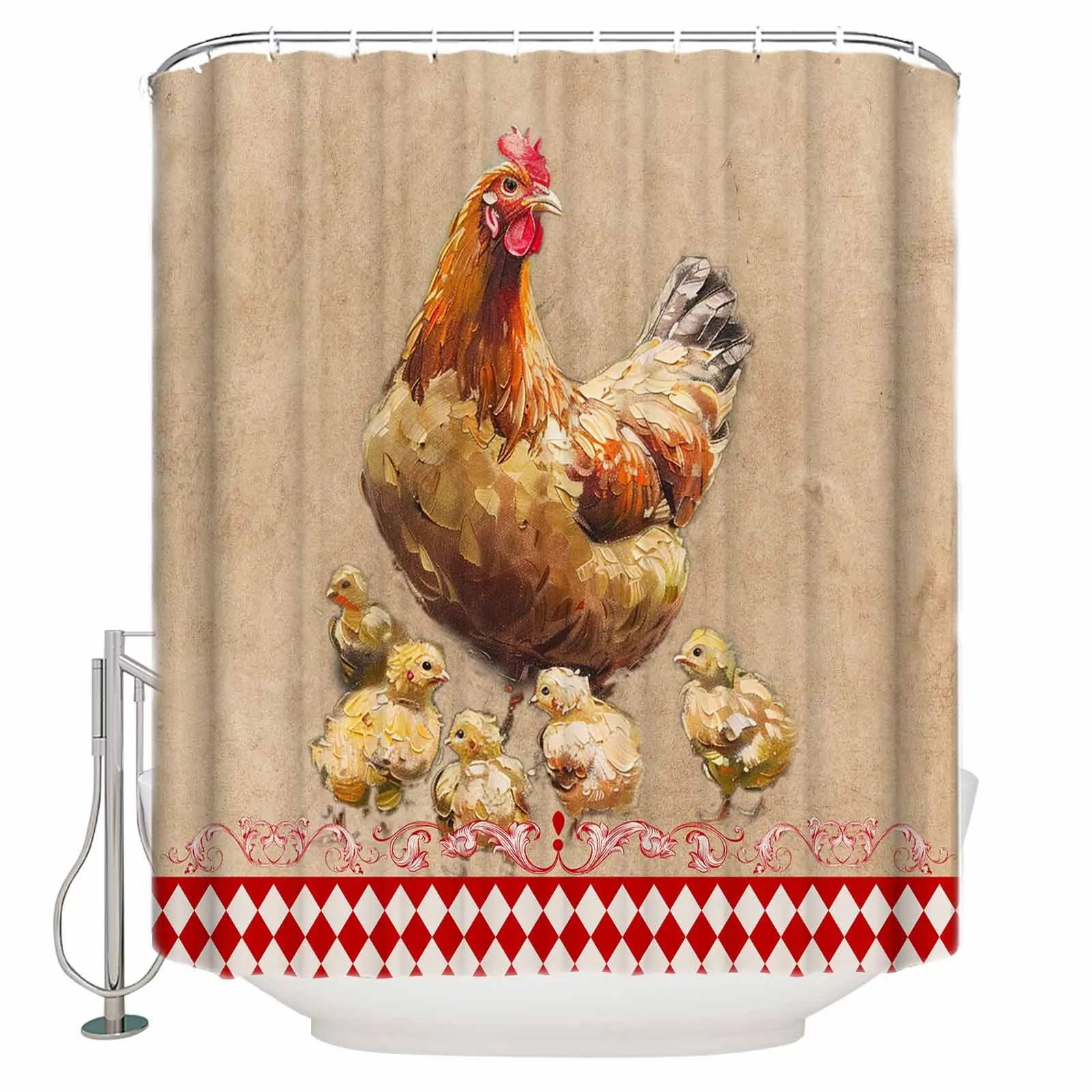 Retro Country Farm Hen Shower Curtains Waterproof Bath Curtains Home Decor Modern Luxury Bathroom Curtain