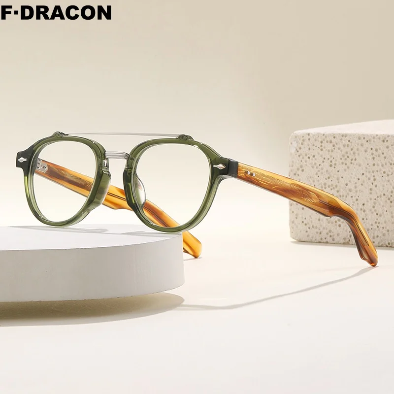 

New Board Eyeglass Frame Retro Double Beam Circular Men's And Women's Eyeglass Frame Optical Prescription Eyeglass Frame 3014