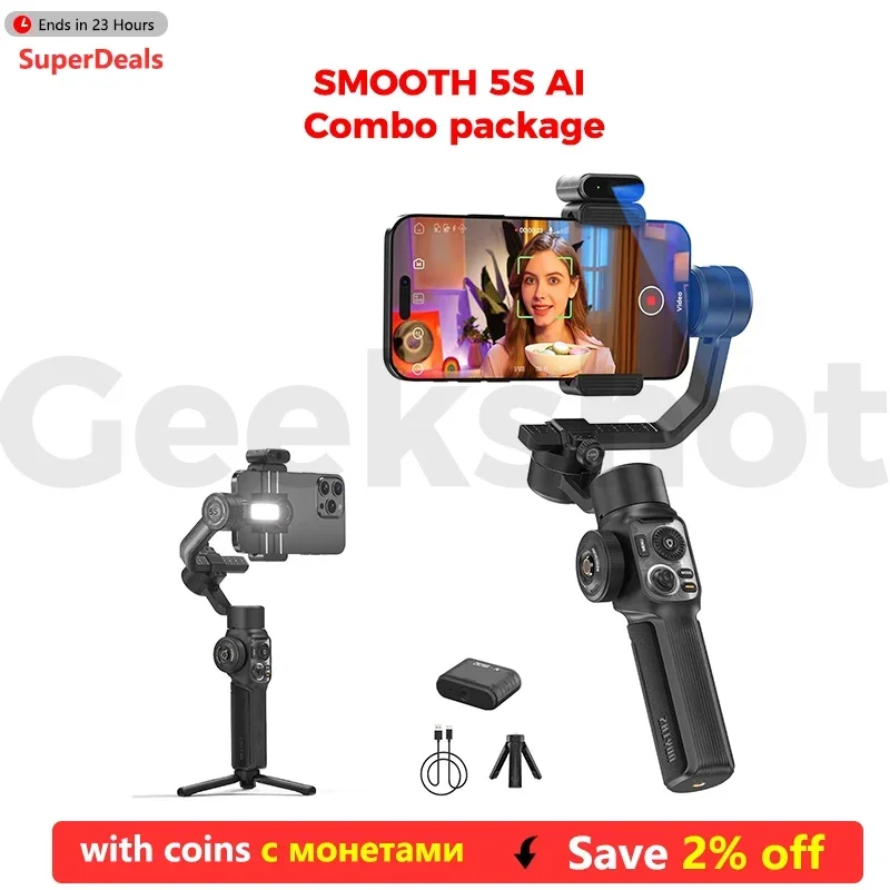 【新同品】ZHiyun Smooth 5S AI PRO ZHIYUN Smooth 5S AI Gimbal - Advanced AI Tracker, Intelligent