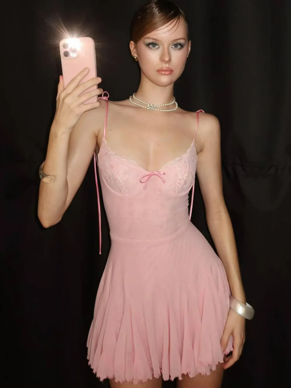 

Deconstructed Bow Twist Mini Dress Aesthetic Lurex Slip Adjustable Strap Night Out Elegance Y2K Dopamine Girls Core Aesthetic