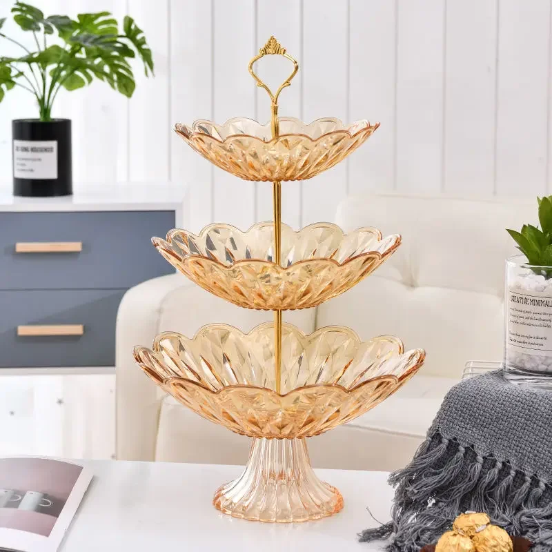 2/3 Tiers Plastic Plate Fruit Bowls Decorative Party Desserts Holder Nuts Candy Displat Stand Serving Tray for Home Party