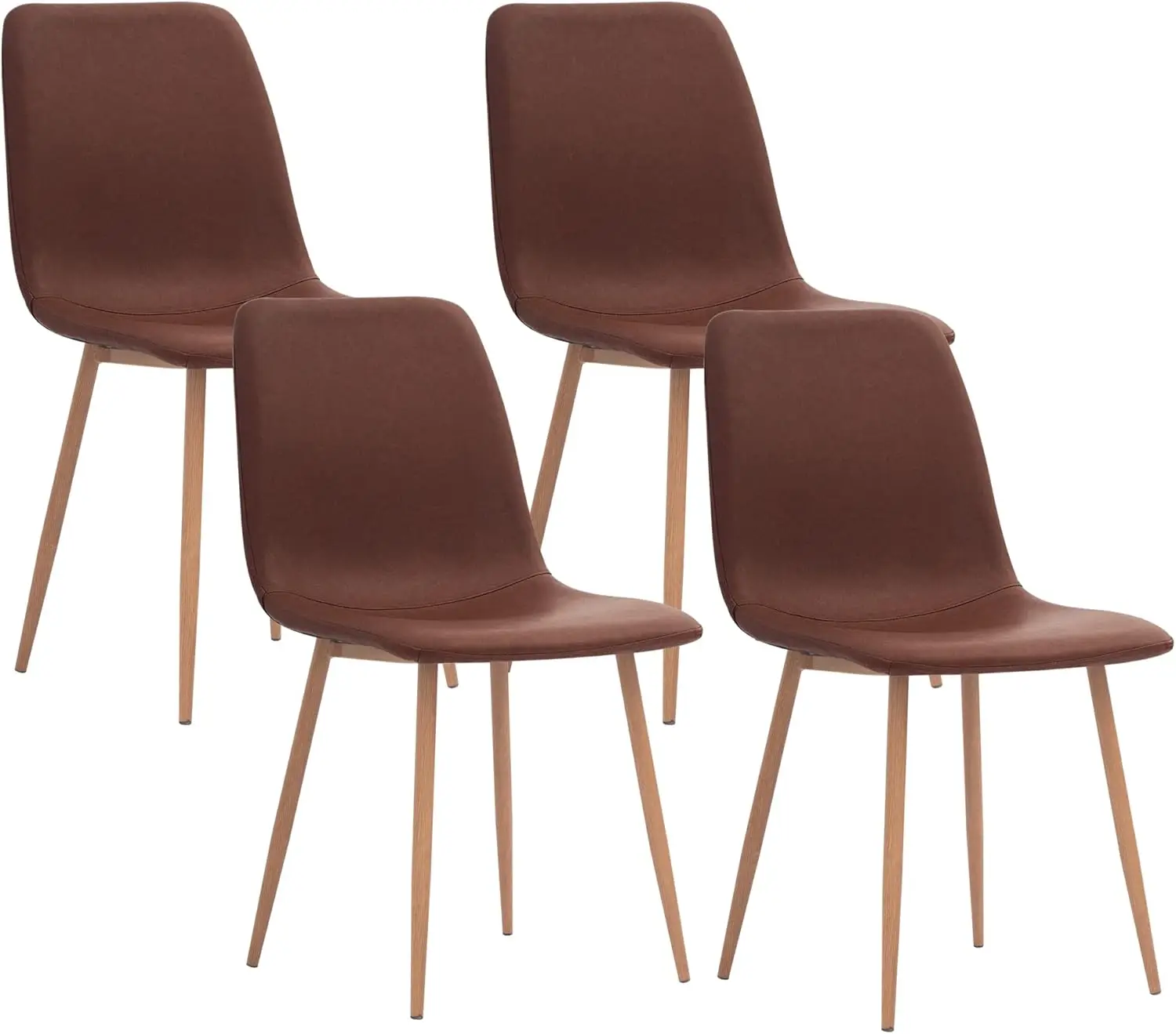 

Dining Kitchen PU Cushion Seat, Modern Mid Century Living Room Side Chairs with Metal Legs, Set of 4, Square Back,Chest