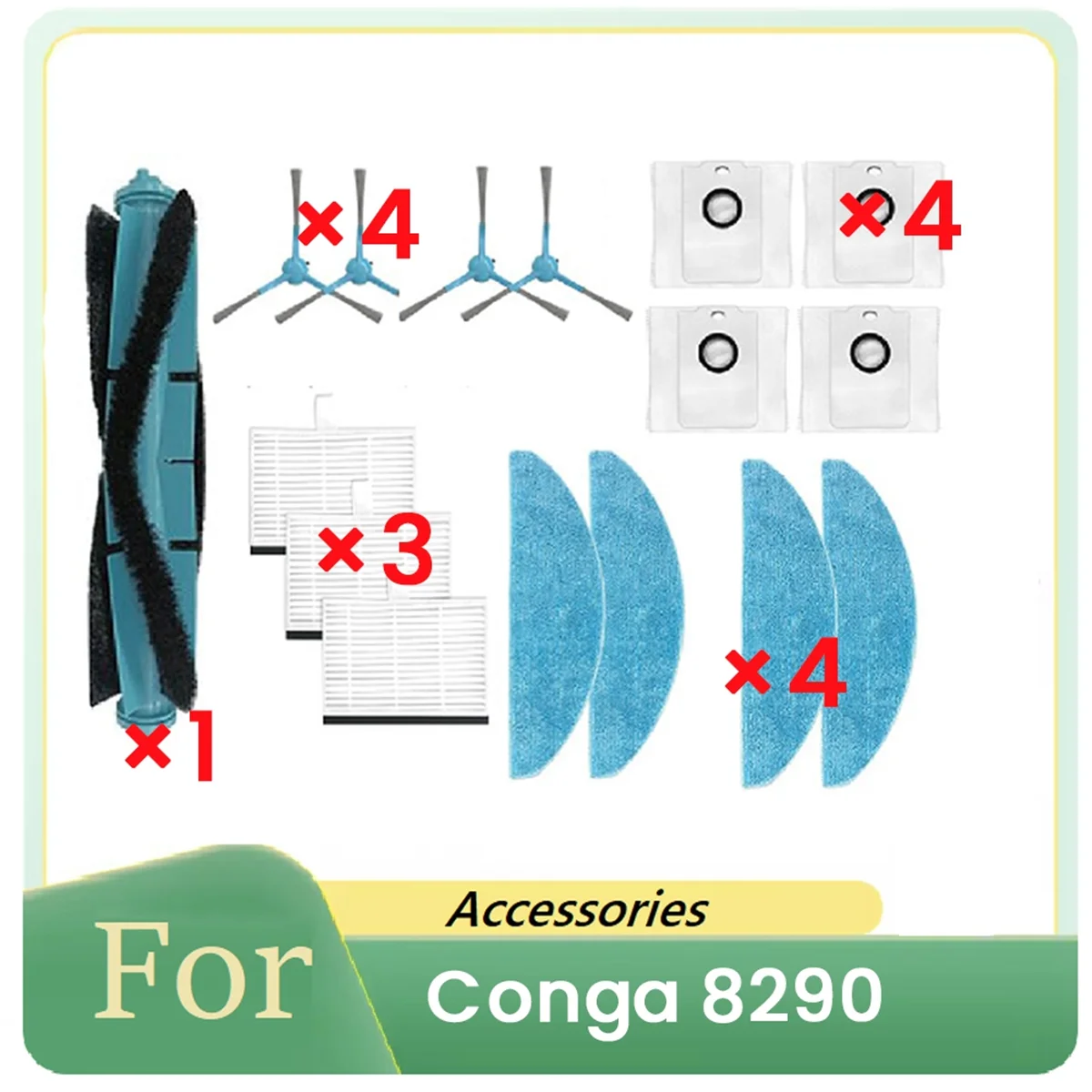 

ABKR 16 шт. для Conga 8290, аксессуары для подметальных роботов, основная боковая щетка, мешок для пыли, запасные части для швабры