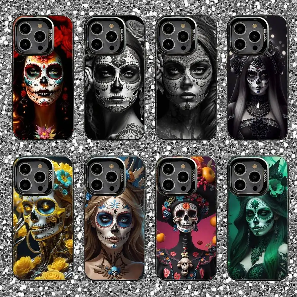 

Halloween Skull Girl Phone Case For iPhone 16,15,14,13,12,11,Pro,XS,Max,Plus,Mini,SE Black Candy Matte Shockproof Cover
