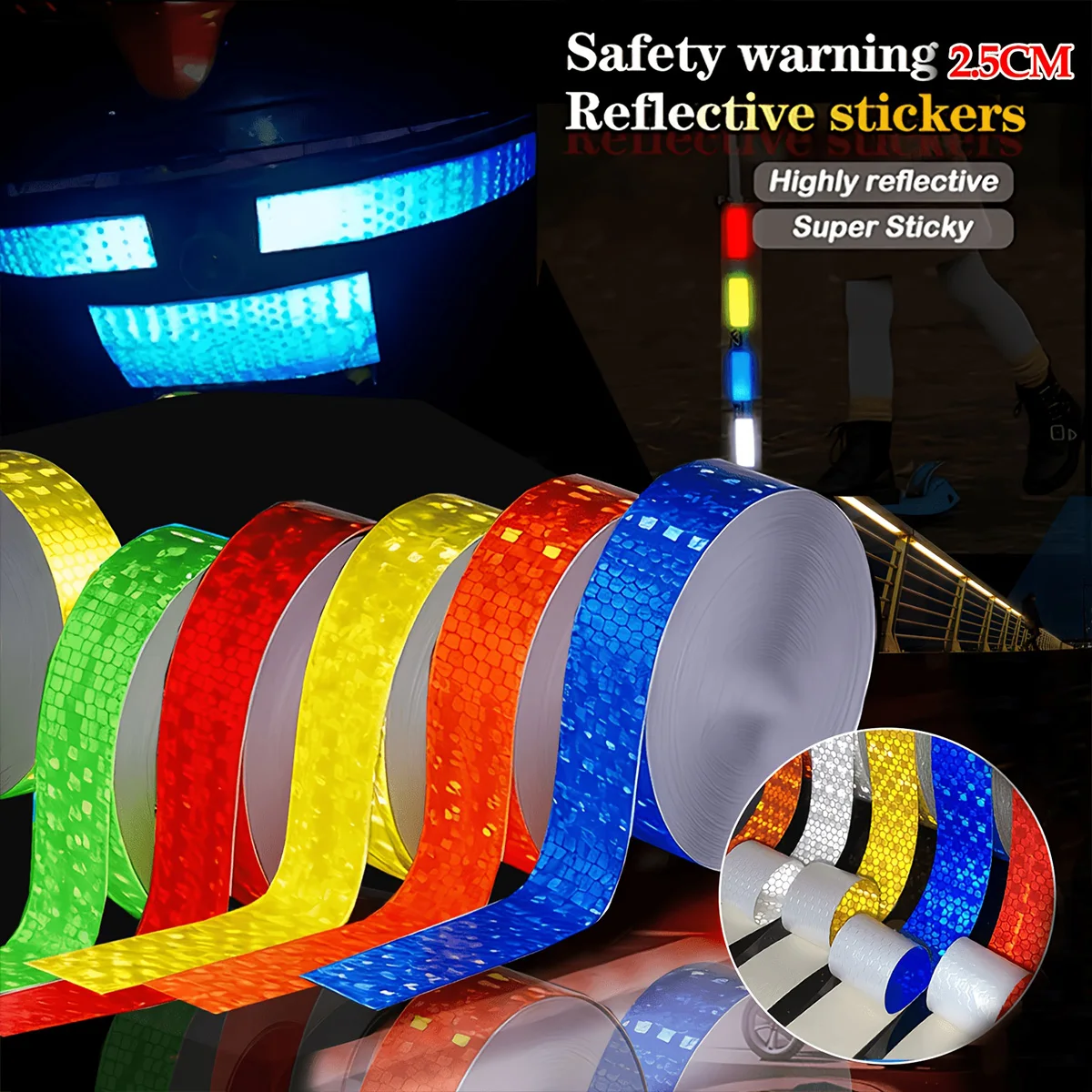 Reflektierende Autoaufkleber, wasserdichte Warnbänder für den Außenbereich, weiß, rot, fluoreszierend, gelb, Reflektoren, Sicherheitsstreifen – Detail 3