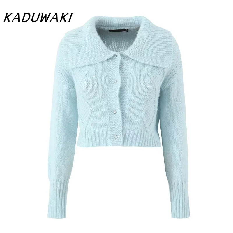 KADUWAKI Spring Women V Neck Short Warm Grey Sweater Cardigans Winter New Single Breasted Commuter Sweaters Gentle Beige Top Y2k