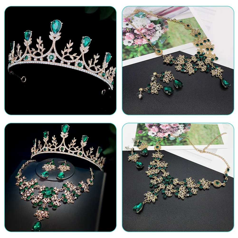 

1Set Necklace Earring Crown Set Rhinestone Bride Jewelry Women Wedding Party Prom Gift Dazzling Fashion Statement Piece