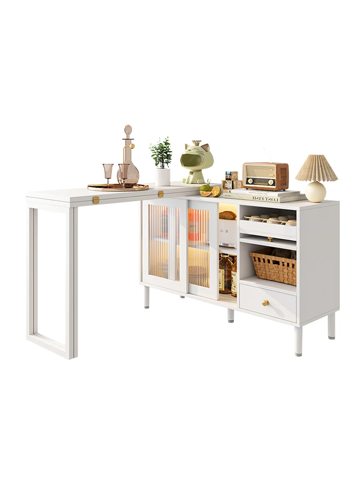 Cream style home diningside cabinet, wall facing, multifunctional rotating, retractable, and invisible dining table for home use