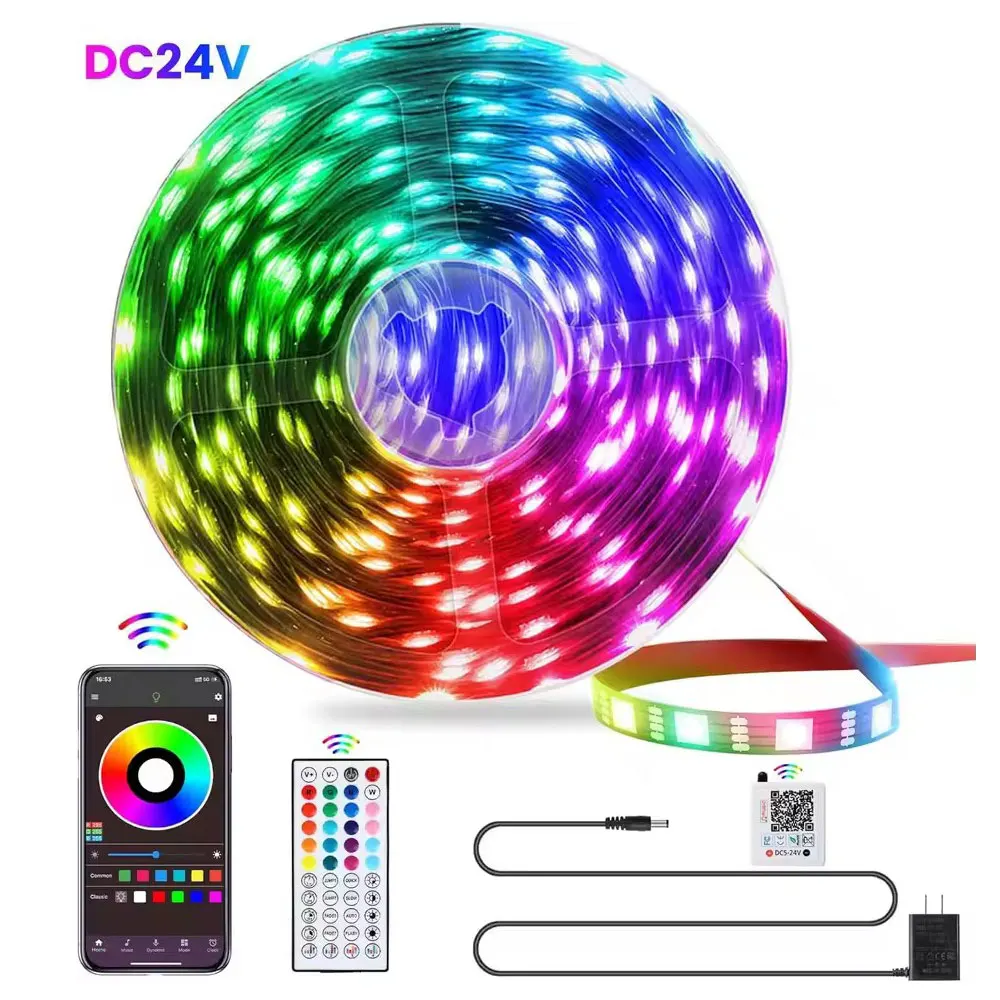 

24V Led Strip 5M 10M 15M 20M 30M 40M Rgb Tape Bluetooth App Control Led Line Gaming Lighting Smart Led Light Ribbon For Bedroom