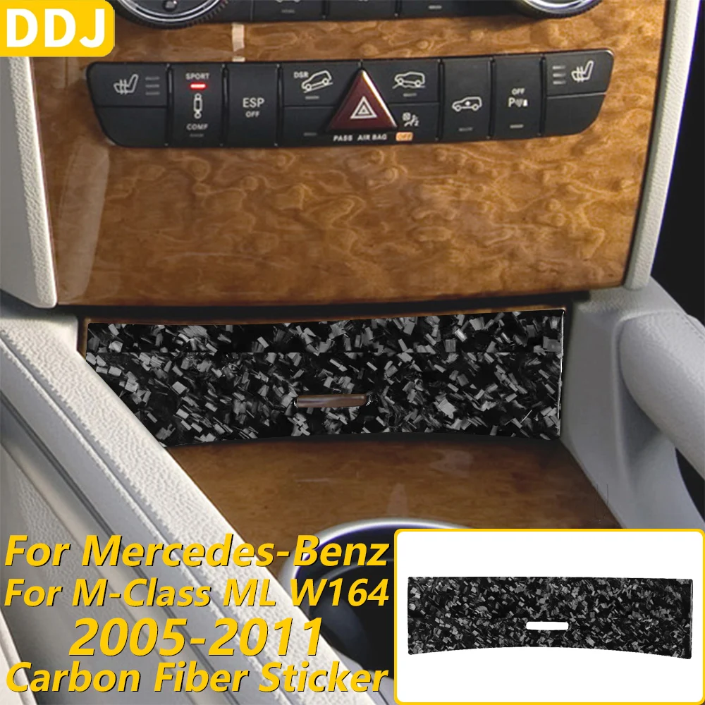 Pour Mercedes-Benz Classe M ML W164 2005-2011, panneau de couverture de boîte de rangement centrale en fibre de carbone forgée, accessoires de voiture, autocollant