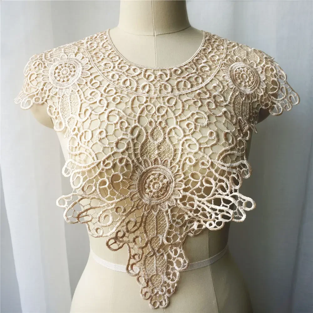 Embroidery Water Soluble Cotton Grid Flower Neck Collar Applique Wedding Gown Bridal Dress Clothes DIY Handwork Patches Craft